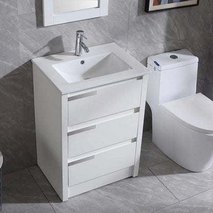 Walsport 24" Luxurious Bathroom Vanity with Ceramic Sink and Countertop and Mirror and Faucet,Double Door Stand Floor Cabinet Bathroom Storage Vanity with Pop Up Drain,White