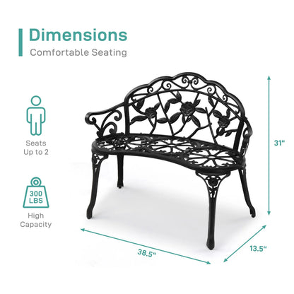 Zimtown Courtyard Park Outdoor Patio Bench Leisure Rose Cast Aluminum Chair, Metal Loveseat Bench for Garden Patio, Porch, Deck, Bronze
