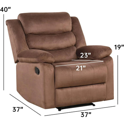 Bonzy Home Recliner Chairs for Living Room Overstuffed Breathable Fabric Reclining Chair Manual Sofa Brown