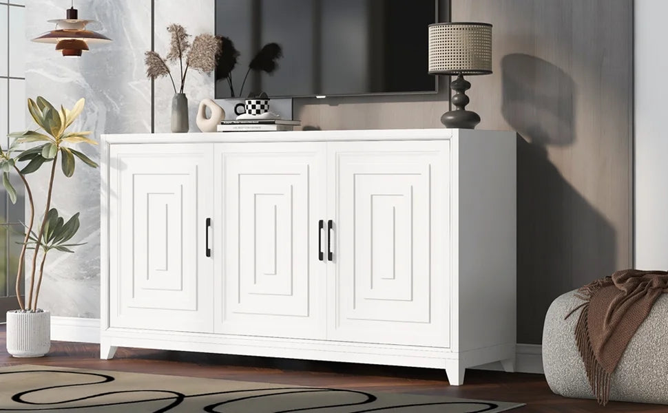 Euroco Modern TV Stand with Adjustable Shelves & Solid Wood Legs �C Media Console Cabinet with Storage for Living Room or Bedroom