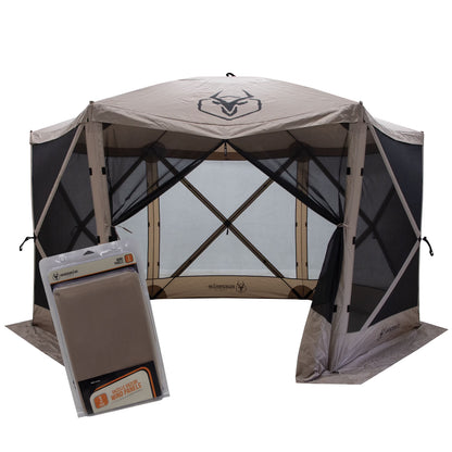 Gazelle Tents™,G6 6-Sided Portable Gazebo with TriTech Mesh, Easy Pop-Up Hub Screen Tent, Waterproof, UV Resistant, 8-Person & Table, Desert Sand, 86" x 124" x 124", GK914, Includes 3 Wind Panels