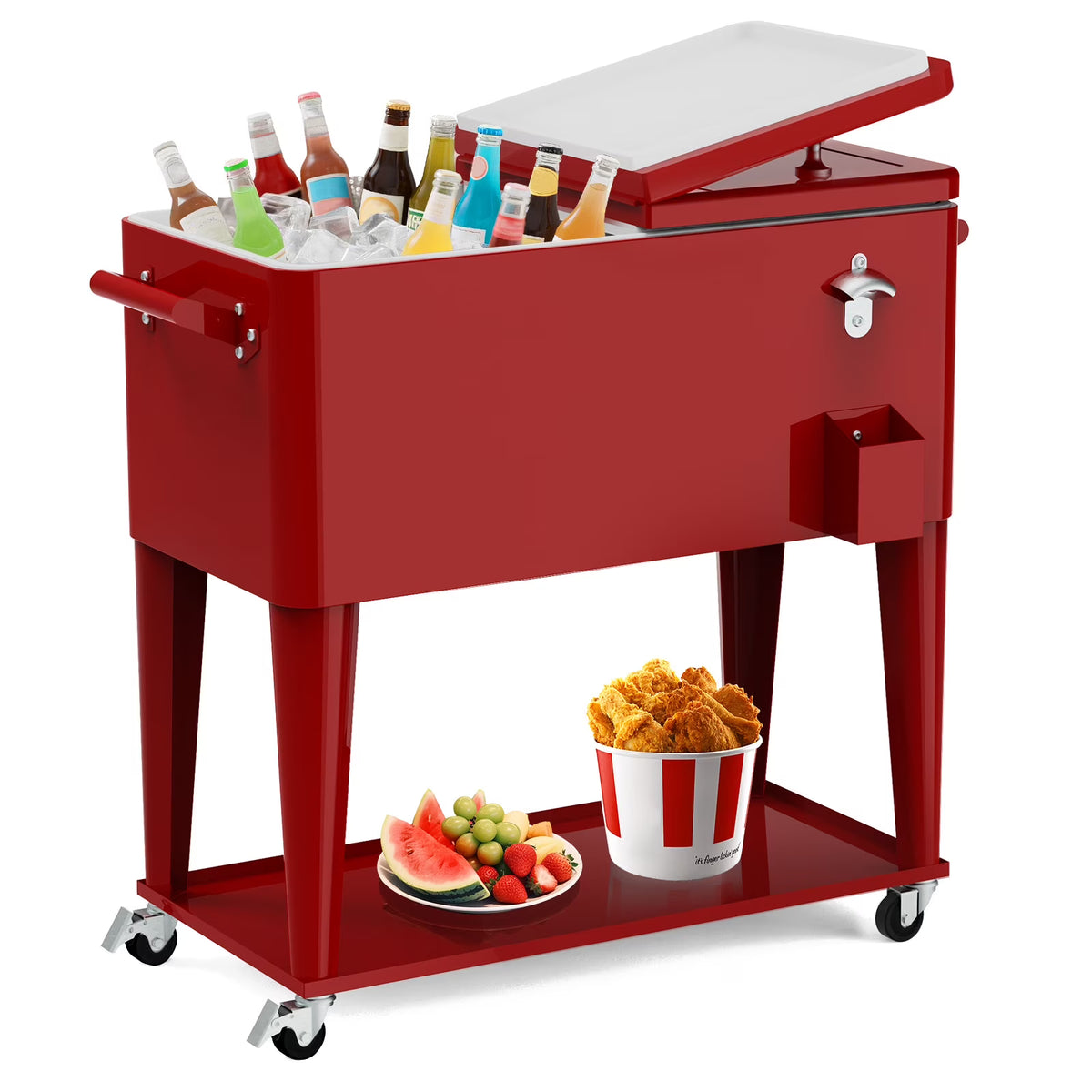FreeLung 80QT Rolling Cooler Cart with Wheels Ice Chest Outdoor Backyard Coolers on Wheels Silver