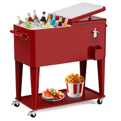 FreeLung 80QT Rolling Cooler Cart with Wheels Ice Chest Outdoor Backyard Coolers on Wheels Silver