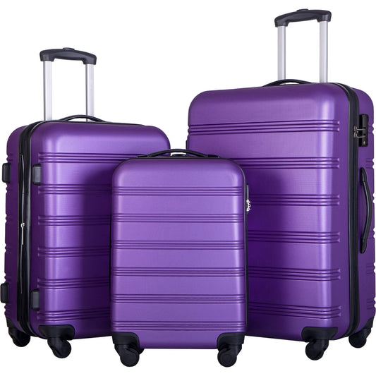 3 Piece ABS Luggage Set, Luggage with Spinner Wheel & TSA  20/24/28 inch, Purple