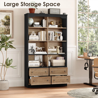 Homfa Double Row 6 Tier Bookcases, 71 in Tall Bookcase Bookshelf with 4 Drawers and 8 Display Cubicles, for Home Office Living Room, White