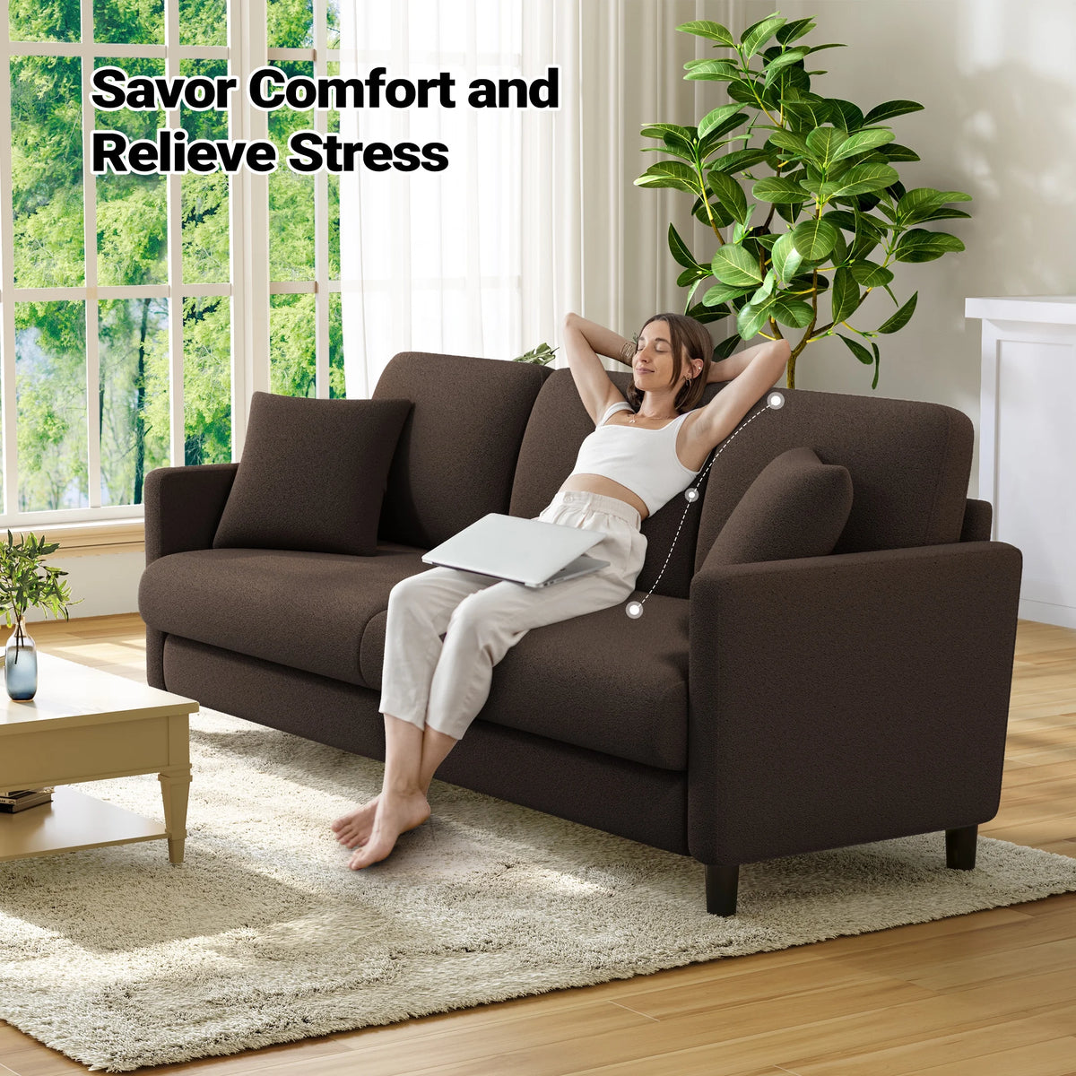 Domusensus Sofas for Living Room, 82" Loveseat Sofa, Couches for Living Room Included 2 Pillows, Teddy Fleece Love Seat Couches, Small Couch, Blue
