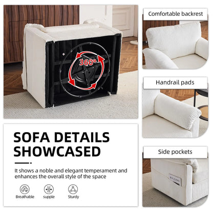 FFH 33" Oversized Swivel Accent Chair,Armchair with Side Pocket,Upholstered Corduroy Lounge Chaise Chair,Barrel Chairs,Comfy Single Sofa Chair for Living Room Reading Bedroom Office,Black