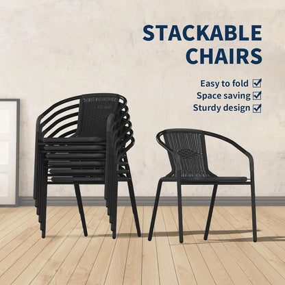 ELPOSUN Outdoor Dining Chairs Set of 6, Wicker Patio Chairs with Metal Frame, Rattan Indoor-Outdoor Chairs for Bistro, Deck, Backyard, Porch, Restaurant Stack Chair 6 Pack (Black)