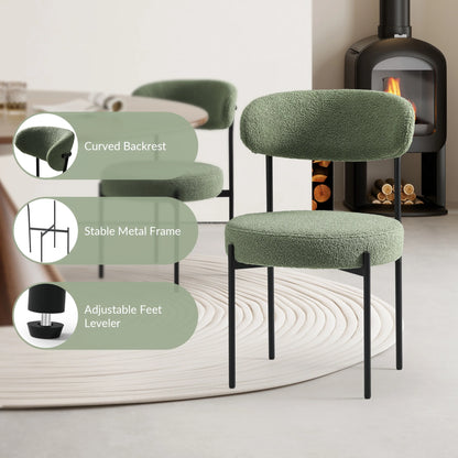 WestinTrends Alexandria Mid-Century Modern Upholstered Sherpa Round Dining Chairs (Set of 4), Sunset Gold
