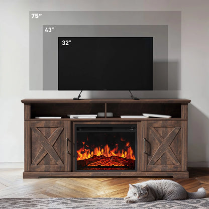 Electric Fireplace TV Stand for TVs up to 75", Farmhouse Entertainment Center with Fireplace, Grey