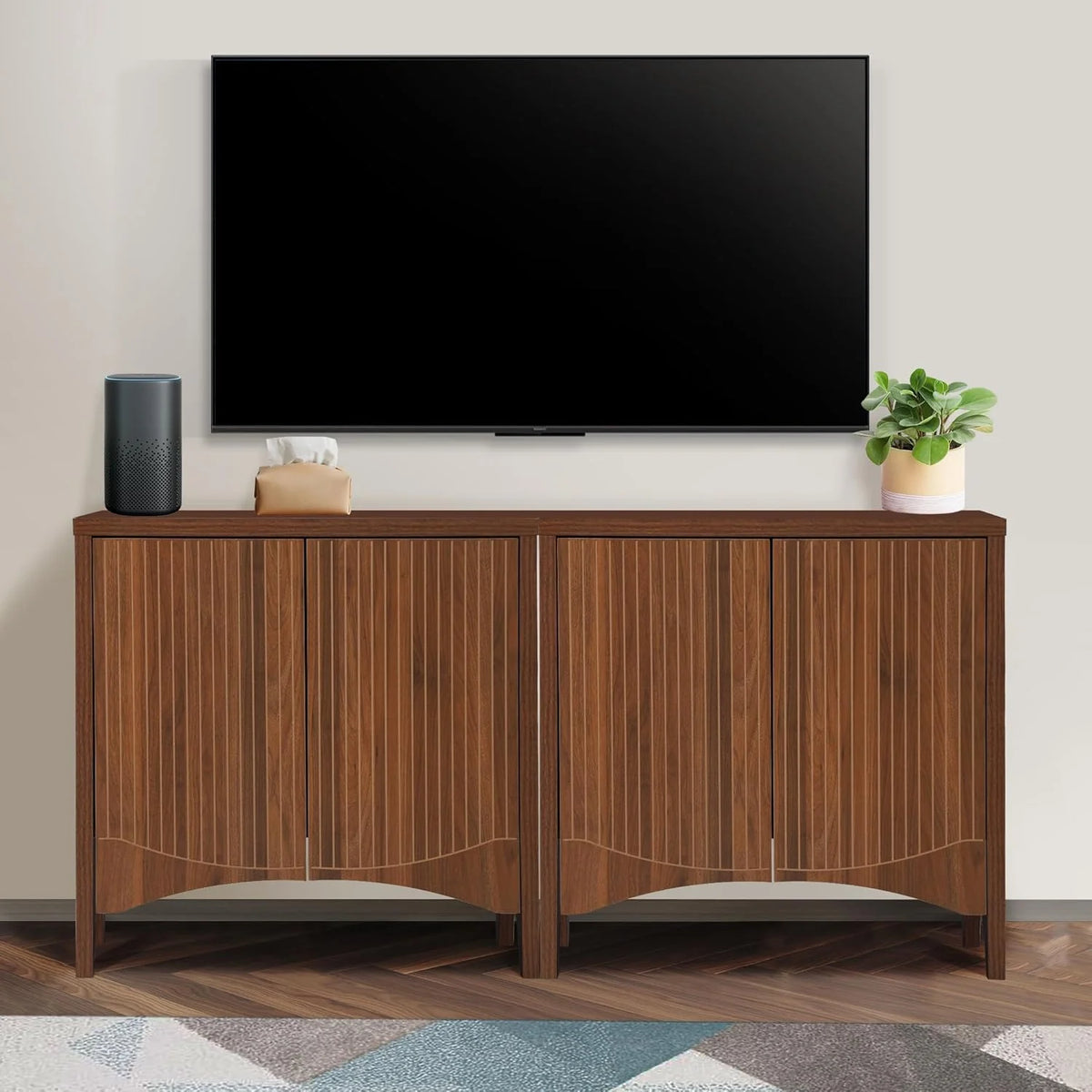 LEFHDA 2PCS Buffet Cabinet, Sideboard Cabinet with Storage, Accent Storage Cabinet with Carved Arc Door Design for Kitchen Dining Room, 2 Doors Buffet Cabinet with Adjustable Shelves