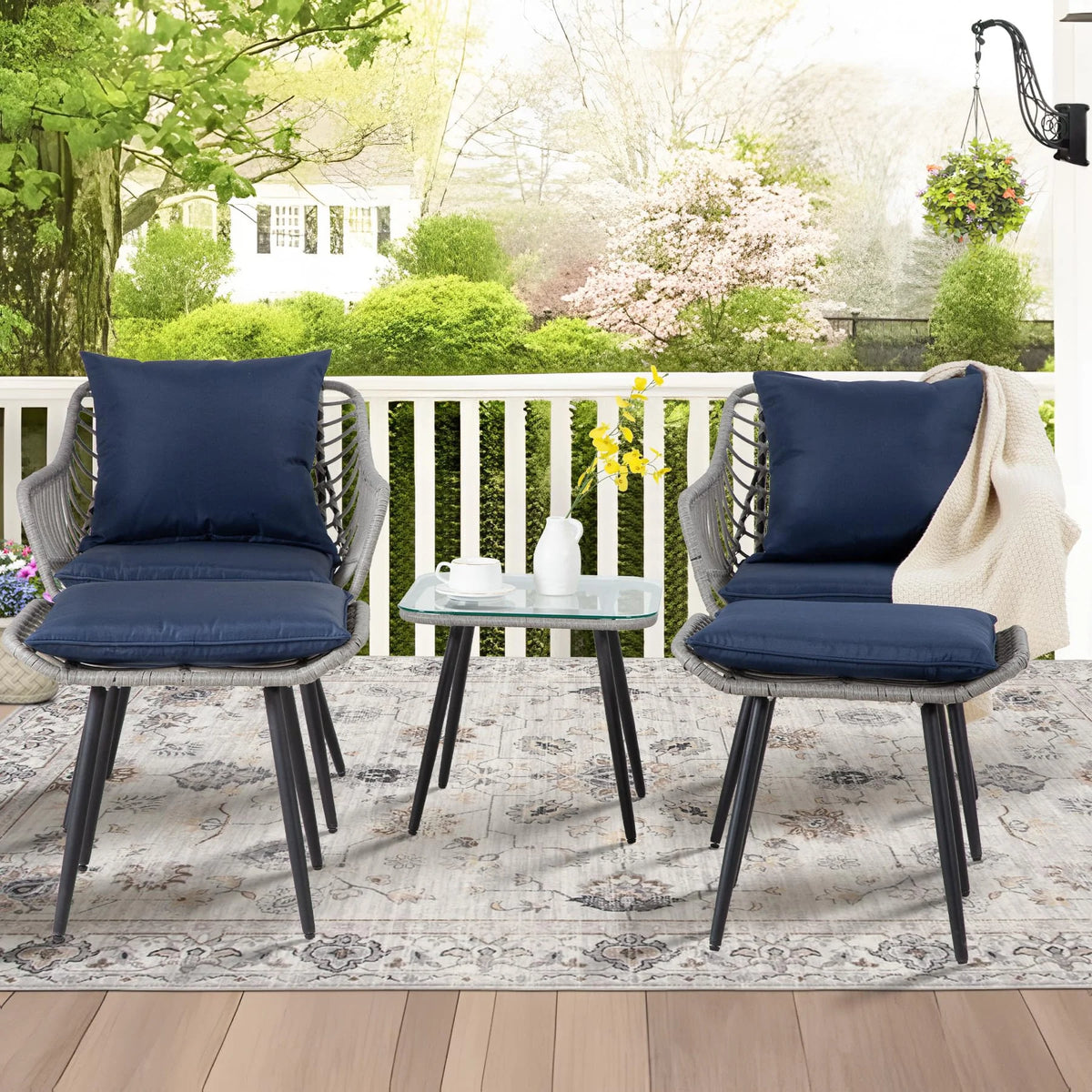 FHFO 3 Piece Patio Bistro Set, Outdoor Wicker Apartment Balcony Furniture Sets, Rattan Table and Chairs Set of 2 for Porch Backyard Lawn Poolside Deck, Beige