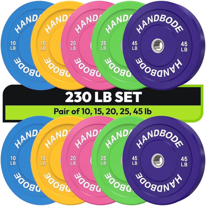 HANDBODE Bumper Plates Olympic Weight Plates, Colored Rubber plate for Weight Lifting and Strength Training 140LB