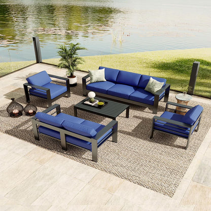 Ataucjin 5 Pieces Aluminum Patio Furniture Set, Outdoor Sectional Conversation Set Sectional Sofa with 4" Armrest & 5" Thick Cushions & Coffee Table��ship in 4 boxes��