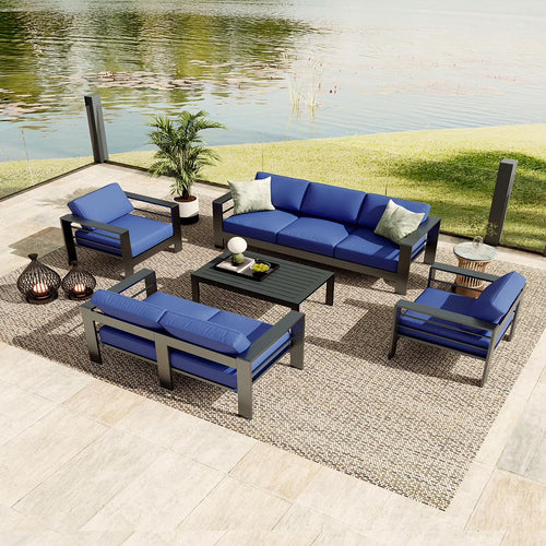 Ataucjin 5 Pieces Aluminum Patio Furniture Set, Outdoor Sectional Conversation Set Sectional Sofa with 4" Armrest & 5" Thick Cushions & Coffee Table��ship in 4 boxes��