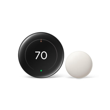 Google Nest Learning Thermostat (4th Gen) with Nest Temperature Sensor (2nd Gen) - Energy Saving Smart Thermostat with Adaptive Eco - Works with Alexa and Google Home App - Polished Obsidian