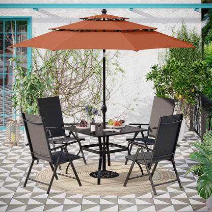 MAISON ARTS Outdoor  6-piece Patio Dining Set, 1 Square Metal table, 4 Adjustable Folding Chairs and 10ft Umbrella Red