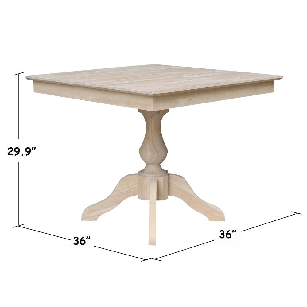 36" x 36"  Natural Solid Wood Square Top Pedestal Table - 29.9" Height
