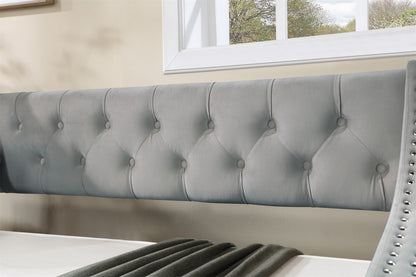 Daybed with Trundle, Twin Size Velvet Upholstered Daybed Frame with Tufted Button Back & Copper Nail on Arms, Wood Sofa Bed Frame for Living Room Bedroom, No Box Spring Needed, Grey