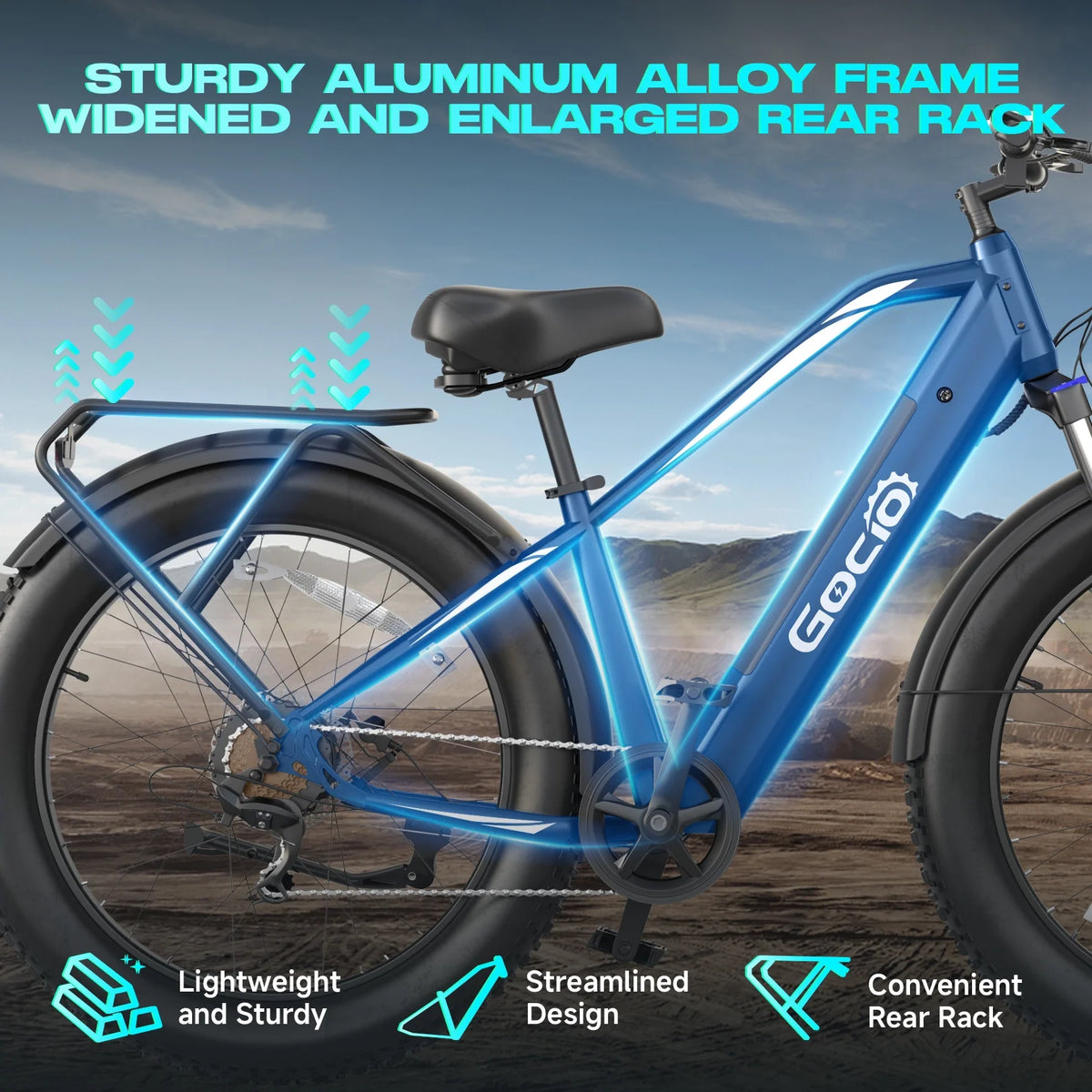 Gocio Electric Bike, 26"x4.0" Fat Tire E-Mountain Bike, Peak 1000W Motor, 28MPH 48V 15Ah Battery Removable Ebike for off Road, Sand, UL2849