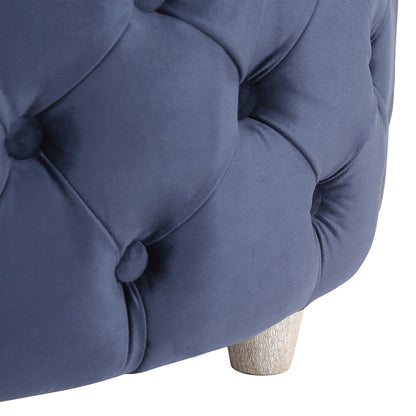 WestinTrends Wordford Round Velvet Tufted Storage Ottoman, Velvet Navy Blue