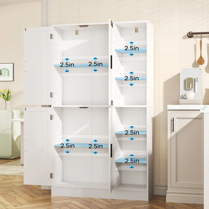 63" Tall Kitchen Pantry, Kitchen Pantry Cabinet with 4 Doors and Adjustable Shelves, Storage Cabinet for Dining Room, Laundry Room, Oak