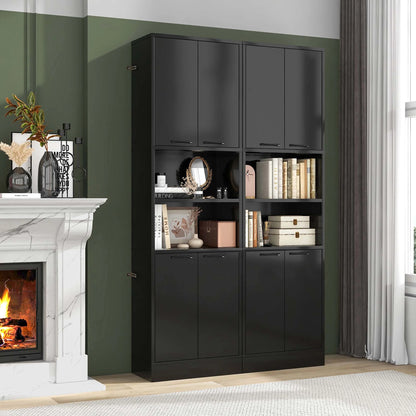 Costway 75" Tall Bathroom Storage Cabinet with 4 Doors & 2 Open Compartments Freestanding White