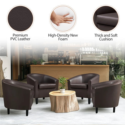 Renwick Faux Leather Barrel Accent Chair for Living Room, Set of 2, Black