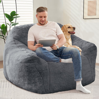 HOMGUAVA Giant Bean Bag Chair for Adults & Kids, Oversized Lounger Couch Large Lazy Chair w/ Stuffed Memory Foam & Wide Armrests, Light Gray