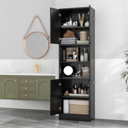 Costway 75" Tall Bathroom Storage Cabinet with 4 Doors & 2 Open Compartments Freestanding White