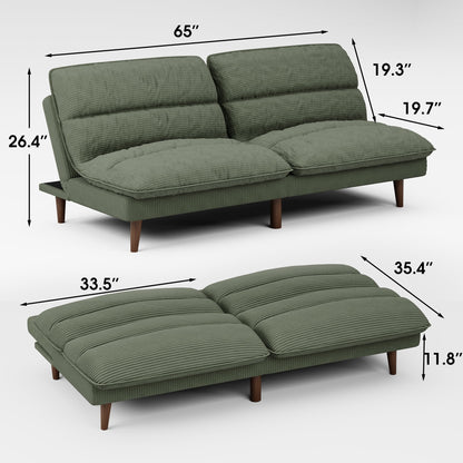 Homall Futon sofa, Two Seat Adjustable Sofa, Corduroy Fabric, Upholstered Sofa, Sofa Changeable into Bed, Leisure Reading and Games, Green