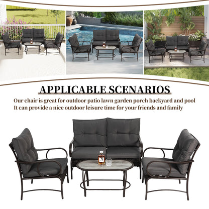 Patio Sofa Set, 4 Pieces Outdoor Sectional Furniture, All-Weather PE Rattan Wicker Patio Conversation Set, Cushioned Sofa Set with Coffee Table for Patio Garden Poolside Deck