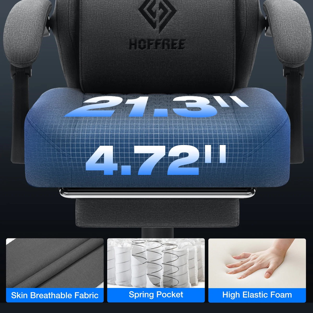 Hoffree Gaming Chair with Massage Fabric Office Chair with footrest for Adults, Ergonomic Gamer Chair with Headrest and Lumbar Support for Office Gaming, 440 LBS