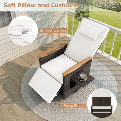 Costway Outdoor 360�� Swivel Rattan Recliner Chair Patio Wicker Chaise Lounge Chair Beige