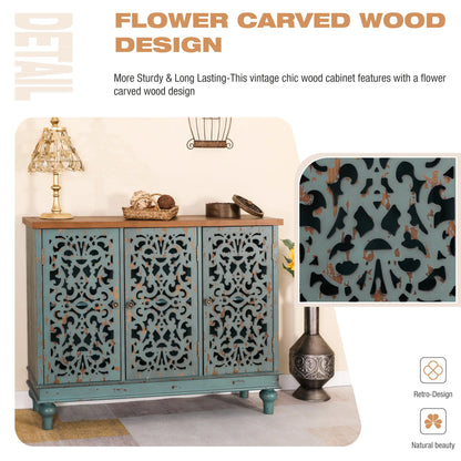 Sophia & William Hollow-Carved Credenzas and Sideboards, Wood Blue, 2 Shelves