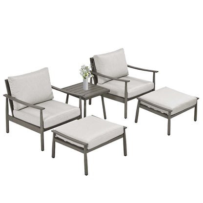 HAPPATIO Aluminum Outdoor Furniture Set - 5 Pieces Patio Furniture Set Includes 1 Side Table, 2 Swivel Chairs and 2 Ottomans with Thick Cushion, Patio Conversation Set for Backyard Poolside (Grey)