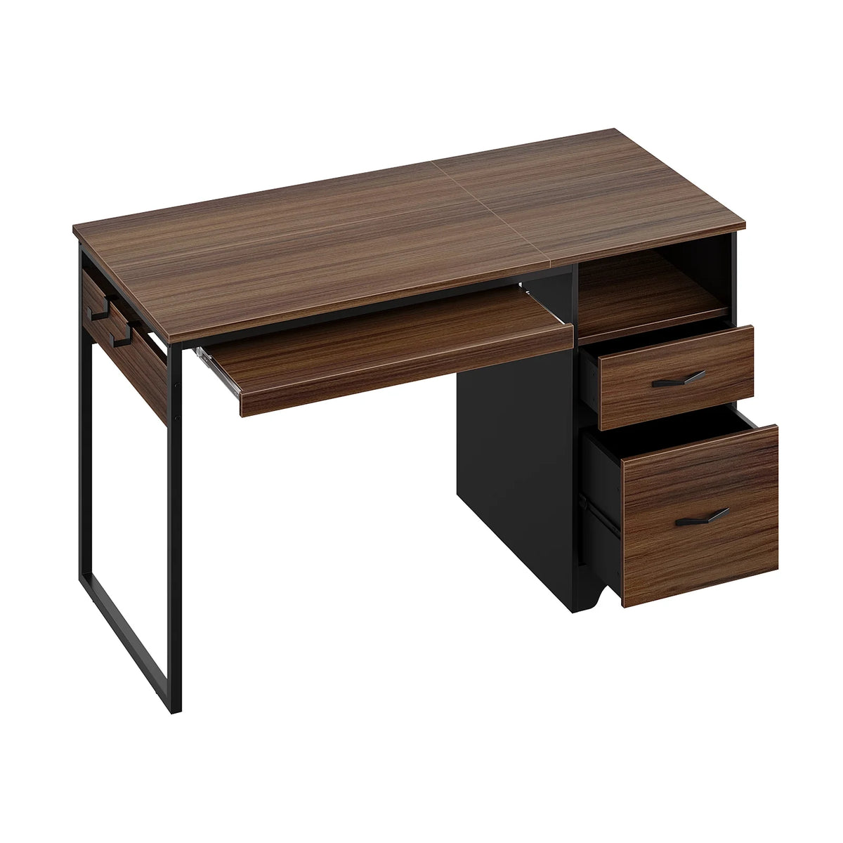 Bestier 55 Inch Office Desk with Drawers, Keyboard Tray, 2 Hooks, Modern Fluted Computer Desk for Home, Grey