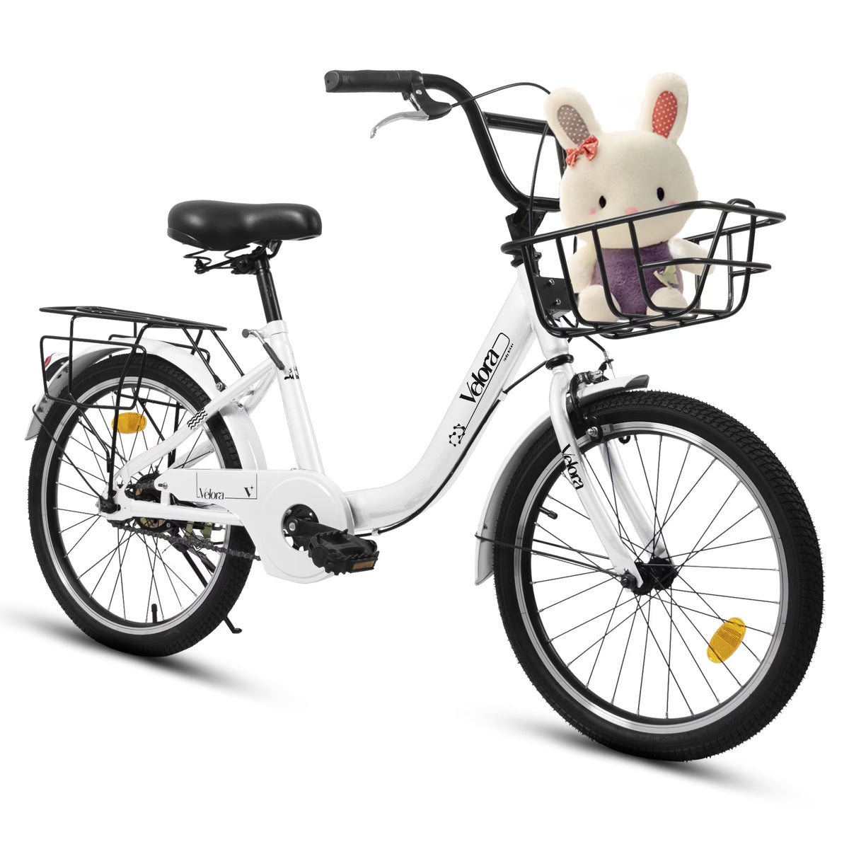 20 Inch Kids Bike for Boys Girls, 1 Speed Children Bicycle with Basket, Rear Seat, Chain Guard, Coaster Brake and V-Brake, Steel Frame Kids Bike for Ages 6-12 Years Old Birthday Gift, Purple