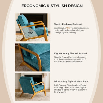 Ktaxon Accent Chair Corduroy Upholstered Armchair, Reading Club Chair with Pillow and Solid Wood Frame for Living Room Bedroom Furniture Off White
