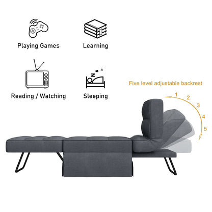 Aukfa 36" Wide Folding Chaise Futon Convertible Sofa Bed, Ottoman, Adjustable Backrest, Linen, Gray