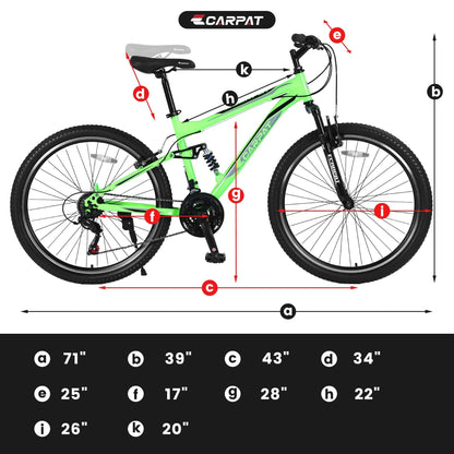 Full Suspension Mens Mountain Bike, 26 inch Bike for Men Women, Green