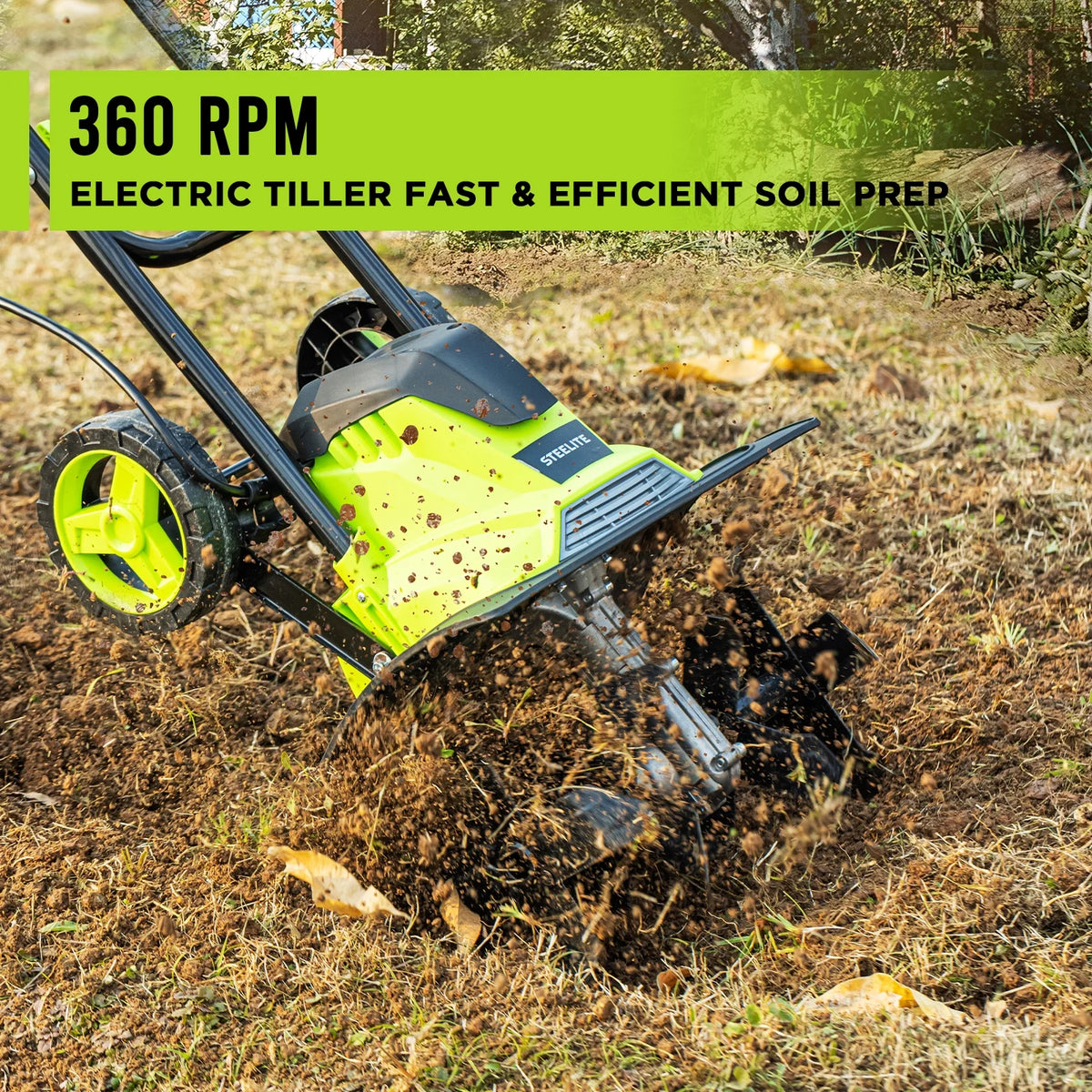 Steelite 14-Inch Corded Electric Tiller,10-Amp Electric Tiller and Cultivator for Gardening, Lightweight Rototiller