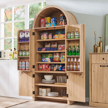 SinCiDo Arched Kitchen Pantry Storage Cabinet, 71-Inch Tall Wood Adjustable Shelves, 2 Doors, 2 Drawers
