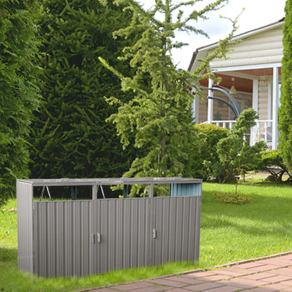 JXXRZ Metal Garbage Bin Shed for 2 Trash Cans with Lockable Doors and Lids,Galvanized Steel Garbage Bin Storage Shed for Garden Yard Lawn, Black