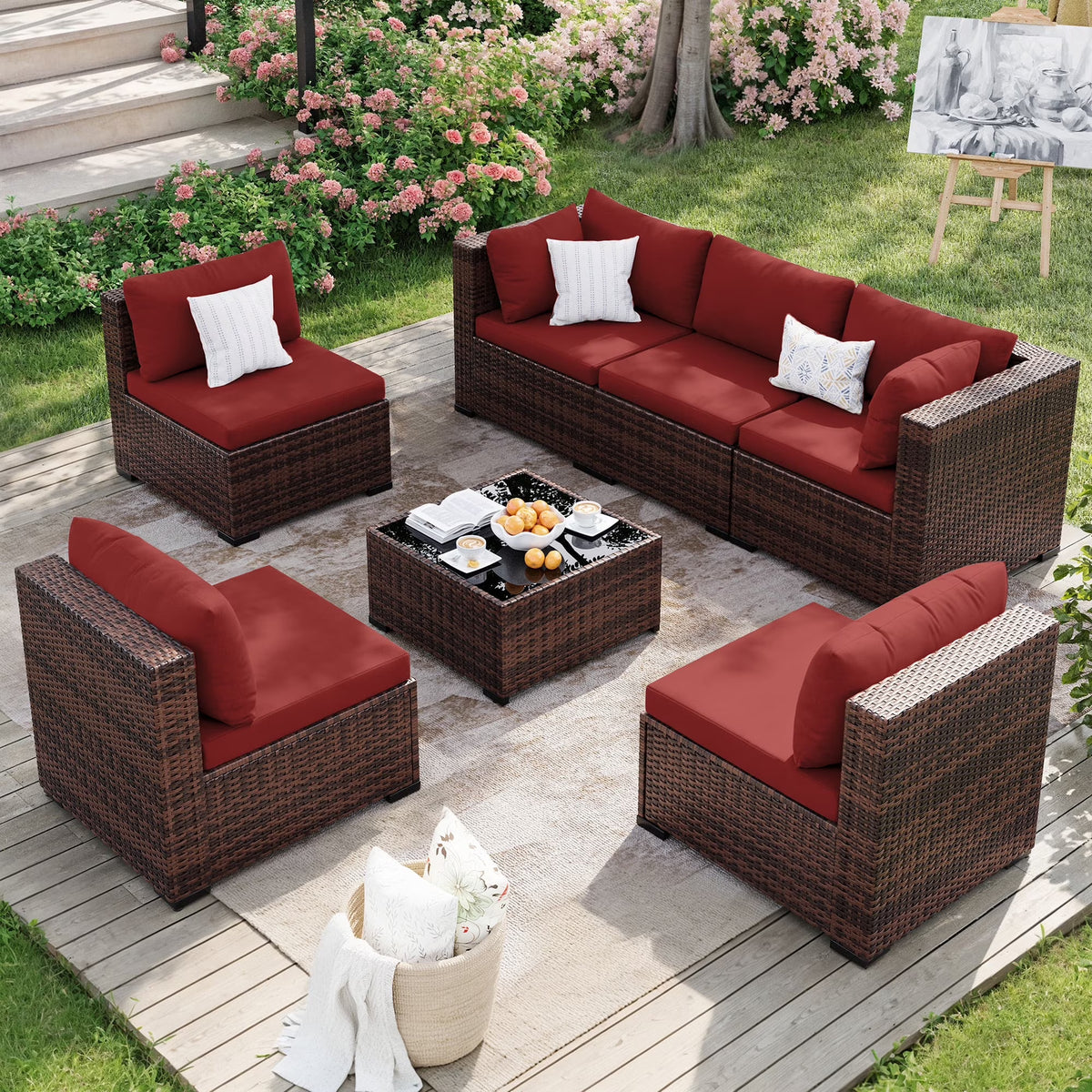 7 Pieces Patio Conversation Set, Outdoor Sectional PE Rattan Wicker Furniture Seat,Dark Gray