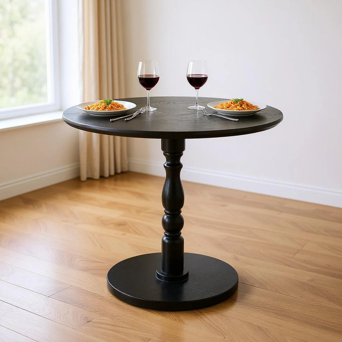 Homy Casa Round Wooden Dining Table for Cozy Living Room Coffee Corner, Walnut