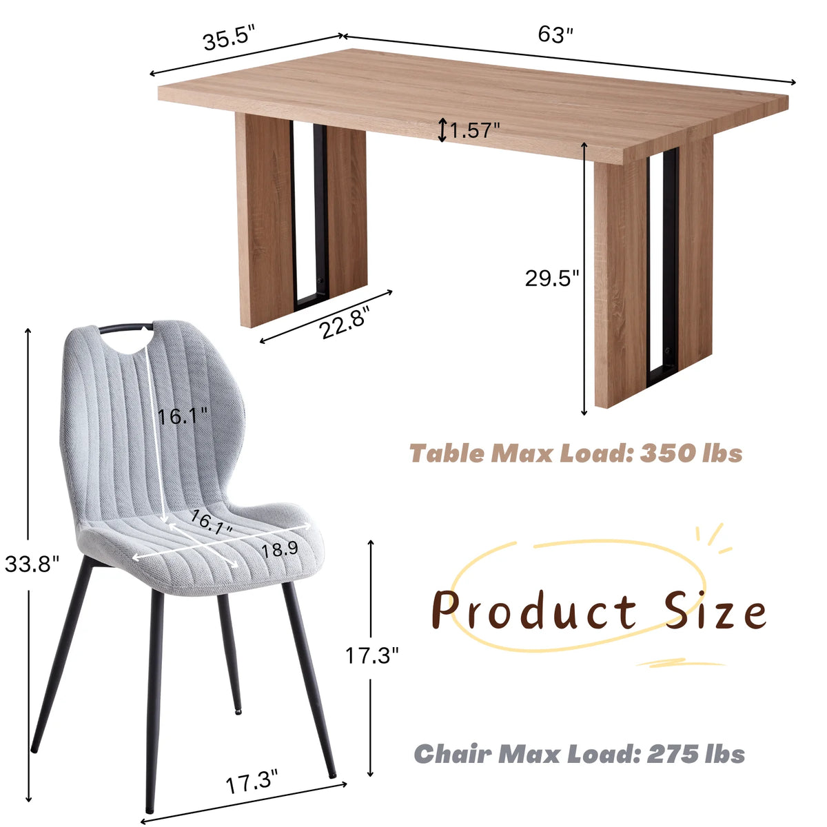 5pcs Rectangle Dining Table Chairs Set for 4, 63" Farmhouse Wood Kitchen Table with 4 Upholstered Mid Century Modern Boucle Chairs for Dinner, Living Dining Room, Apartment, Beige