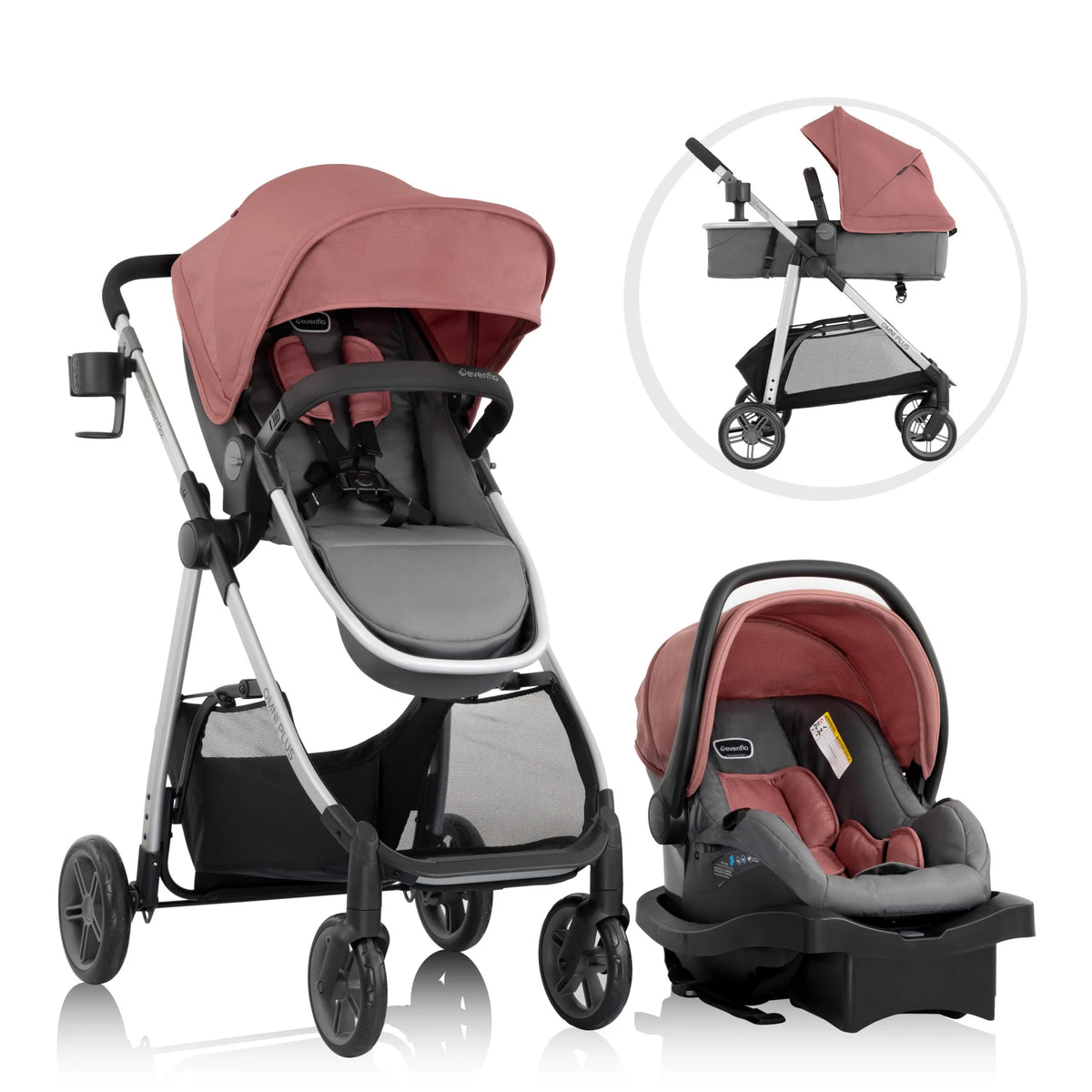 Evenflo Omni Plus Modular Travel System with LiteMax Sport Infant Car Seat, Mylar Gray, Unisex