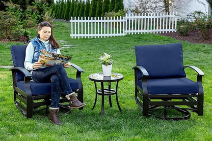ALAULM 3 Piece Patio Outdoor Aluminum Metal Swivel Rocking Chair with 1 Coffee Table and 2 Khaki Padded Cushions Outdoor Metal Swivel Rocking Chair Furniture Conversation Set for Porch Garden