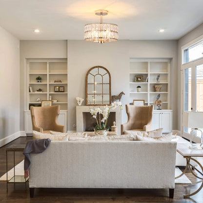 3-Light Crystal Semi Flush Mount Lights for Living Room Hallway French Gold